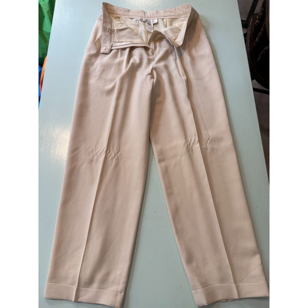 Jones New York Ivory Pleated Cuffed Trousers Women’s 10 High Rise Dress Pants